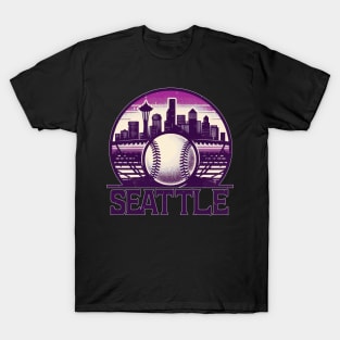 Retro Vintage Purple Seattle City Baseball T-Shirt
